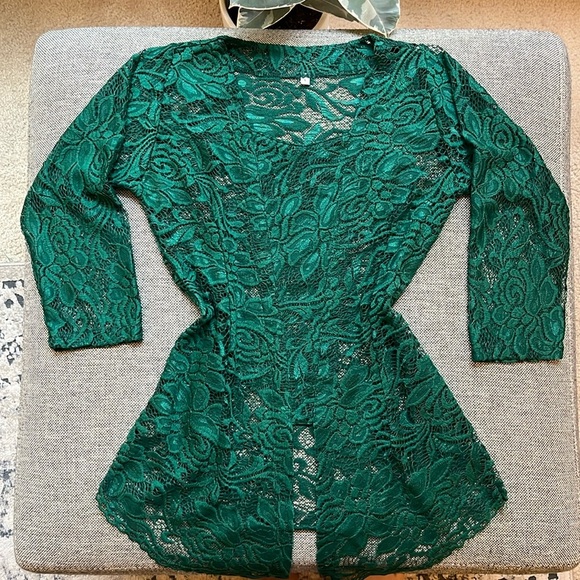 Forest Fairy Green Lace Vintage Blouse, Size: Large - Picture 4 of 17